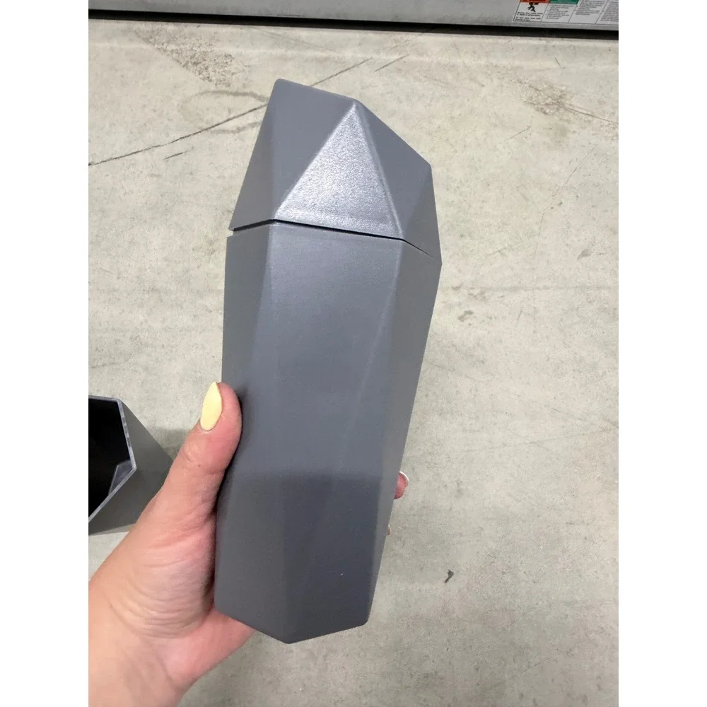 Set of 2 Geometric Mini Trash Cans Gray Car Cup Holder Desk Bin with Push Lid